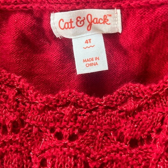 Cat & Jack Girls Red Sparkle Shimmer Crochet Knit Sweater Dress Size 5T - Picture 2 of 3